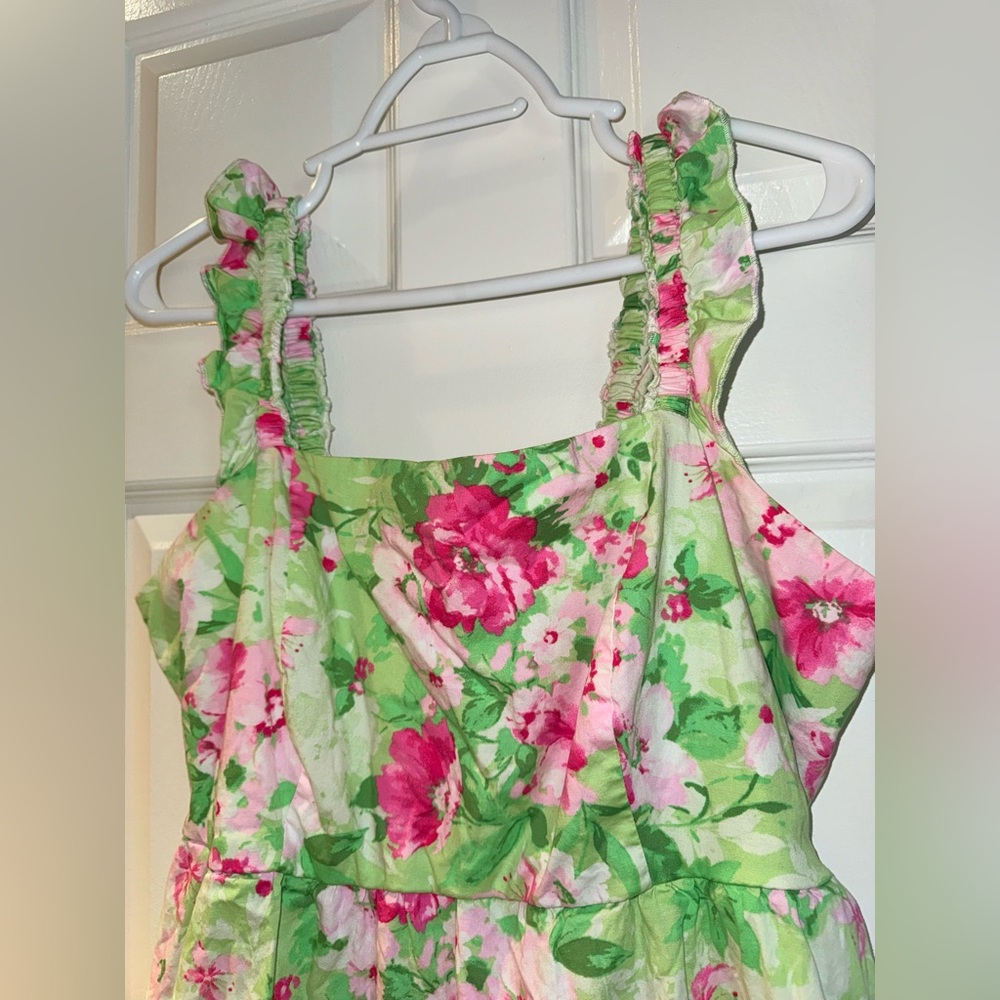 Like New Torrid Size 1 Floral Spring Midi Sundress Garden Pink Green - Picture 3 of 13